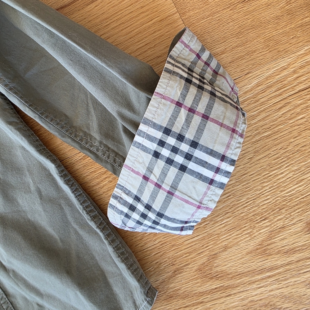 Burberry Army Green Button Down Shirt with Nova Check Trim - Picture 10 of 16